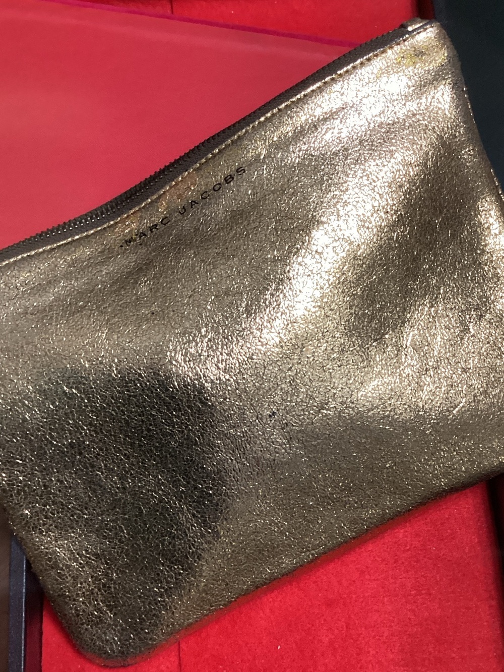 Marc Jacobs/Neiman Marcus Metallic Gold Leather Zip Clutch/Cosmetic Bag